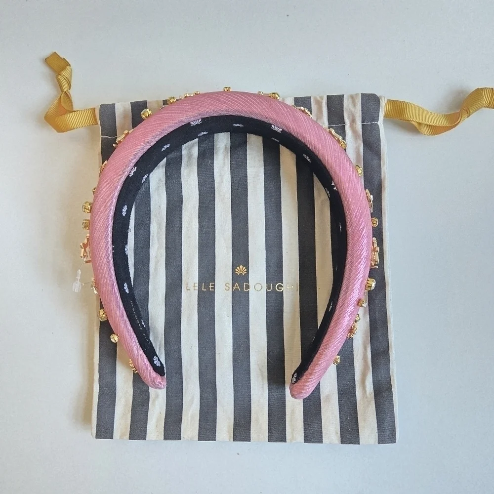 New Lele Sadoughi Zodiac Libra Alice Hand Embellished Rose Gold Lurex Headband
